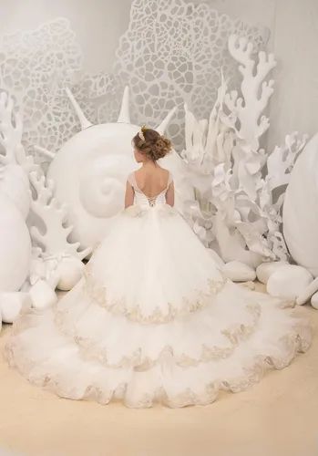 Miniatura 4 de Vestidos de tul con encaje en A, línea A, tutú para concurso de flores, para boda, primera comunión