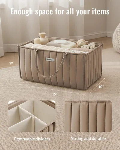 Miniatura 3 de Blissful Diary Organizador de Caddy de Pañales para Bebé, elegante cesta de almacenamiento para artículos esenciales para recién nacidos y estación