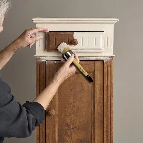 Miniatura 5 de Pinceles de pintura de tiza para muebles, 2 piezas de cerdas de pelo de jabalí redondas/planas para pintura de cera, adecuados para pintura de tiza