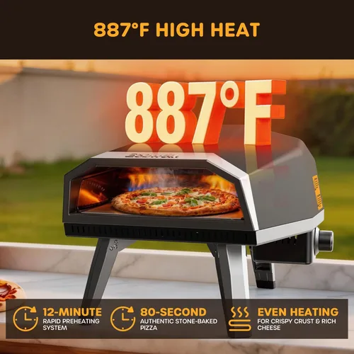 Miniatura 2 de ECOWELL Horno de pizza de gas de 12 pulgadas para exteriores, horno de pizza portátil con piedra, horno de pizza de acero inoxidable para interiores