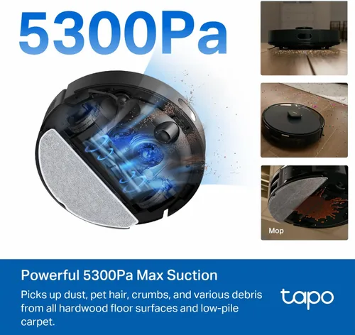Miniatura 2 de Tapo - Aspiradora y fregona robot con navegación inteligente LiDAR, 5300 Pa máx, tasa de recolección de polvo del 97%+, limpieza personalizable