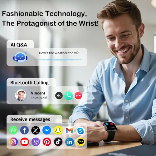 Miniatura 3 de Reloj inteligente para hombres y mujeres, llamadas Bluetooth, esfera AI, preguntas y respuestas AI, 1.85 pulgadas HD AMOLED reloj de fitness