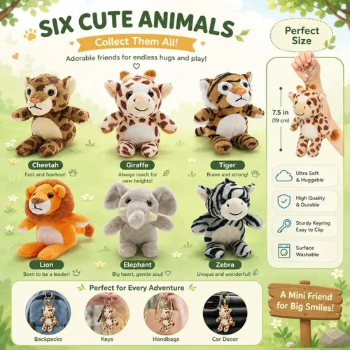 Miniatura 4 de Tezituor Paquete de 6 Pequeños Animales de Peluche a Granel Juguetes de Peluche, Mini Llaveros de Animales de Peluche Lindos de 6" para Niños, Mini