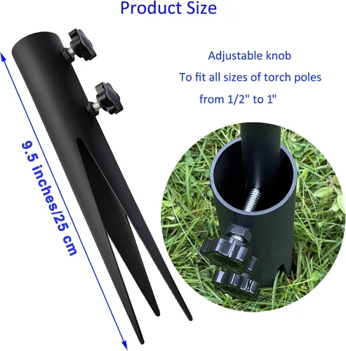 Miniatura 3 de 4 estacas de acero para antorchas, estacas de jardín para luces al aire libre, estacas de repuesto de metal para luces solares y antorchas de llama