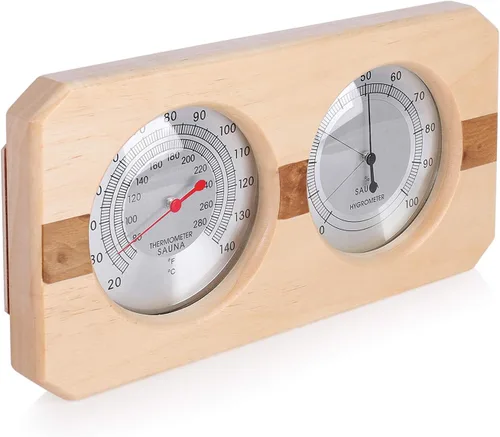 Miniatura 2 de Higrotermógrafo de madera para sauna 2 en 1 termómetro higrómetro pantalla de doble dial temperatura humedad medidor herramienta Sauna habitación