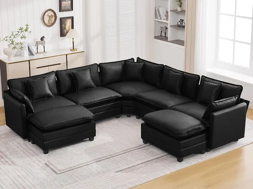 Miniatura 63 de Otomán de Sofá Moderno de Chenille Nube de 35'', Otomán Rectangular para Sofá Seccional Modular, Beige