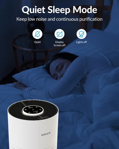 Miniatura 6 de Purificadores de aire para el dormitorio del hogar, filtro de aire ADTARK con filtro 3 en 1, modo de sueño y función de aroma, 3 modos de luz