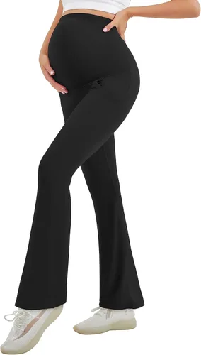 Miniatura 7 de HEGALY Leggings acampanados de maternidad para mujer sobre el vientre, pantalones casuales de yoga para embarazo, con bolsillos, suaves como