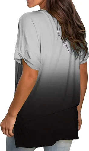 Miniatura 3 de Blusa de talla grande para mujer, talla grande, para uso diario, verano, primavera, verano, casual, estampado degradado, manga corta, V