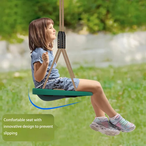 Miniatura 4 de Asiento columpio resistente con asientos más anchos y cuerda ajustable y mosquetones, asiento oscilante antideslizante para niños y adultos