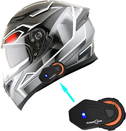 Miniatura 12 de 1Storm Casco de motocicleta para bicicleta de calle con doble visera/visera solar, casco completo con luz trasera LED: Negro mate Z LED negro mate