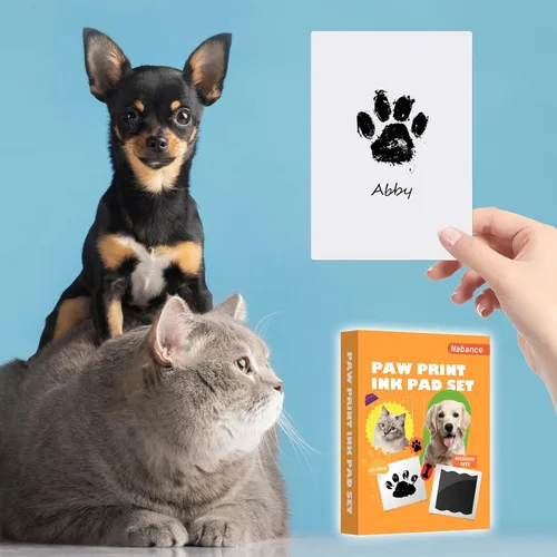 Miniatura 2 de Nabance Kit de huellas y manos para bebés, kit de huellas para perros y gatos, 3 almohadillas de impresión sin tinta, 6 tarjetas de impresión