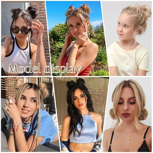 Miniatura 5 de 2 extensiones de moño de pelo sintético para mujer, mini moños naturales con clip, extensiones de cabello para mujer, moño desordenado, para uso