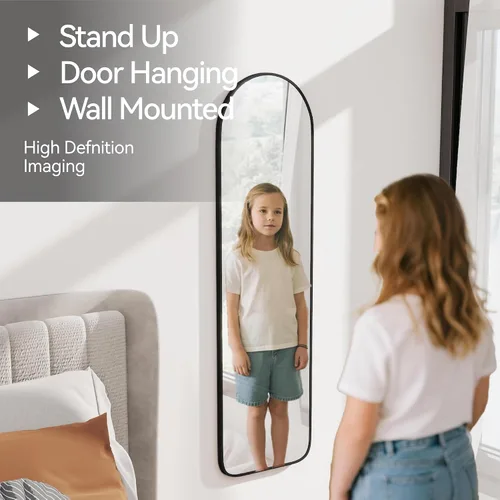 Miniatura 9 de SCWF-GZ 47x14 Espejo de longitud completa para colgar en la puerta trasera o montar en la pared, con marco de aluminio metálico en arco