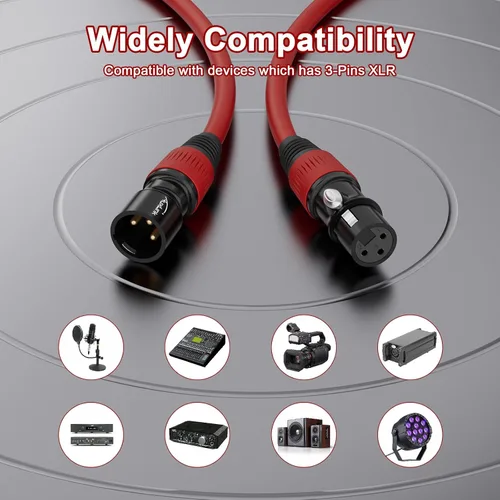 Miniatura 3 de Cables XLR, macho a hembra de 10 pies, chapado en oro, 3 pines, cable de micrófono codificado por color, paquete de 2