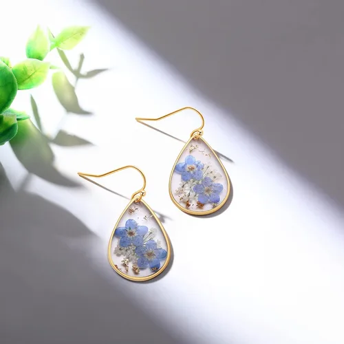 Miniatura 70 de Forget-Me-Not and Queen Anne's Lace Pressed Wildflower Earrings Pressed Flower Earrings Handmade Drop and Dangle Earrings Gift for Woman