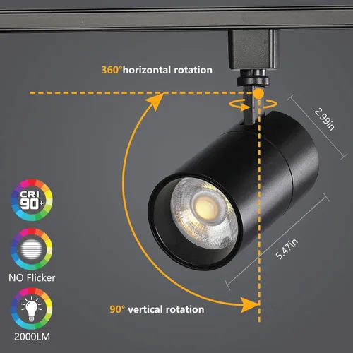 Miniatura 6 de VANoopee Cabezales de iluminación de pista de 3 colores en 1 de 20 W H, regulables, sin parpadeo, accesorios de iluminación LED brillantes para Negro