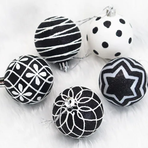 Miniatura 2 de Adornos de bola de Halloween en blanco y negro, mini decoraciones colgantes inastillables para árbol de Navidad, fiesta de vacaciones, decoración