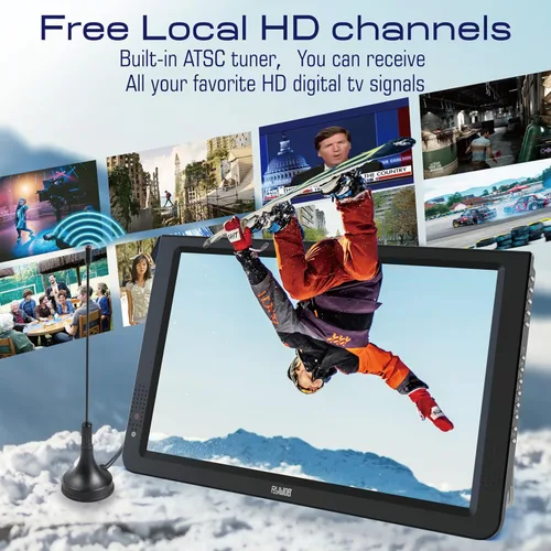 Miniatura 2 de Televisión portátil de 12 pulgadas, TV a batería con tarjeta ATSC/HDMI/USB/SD y entrada AV, mini televisión con control y soporte de TV