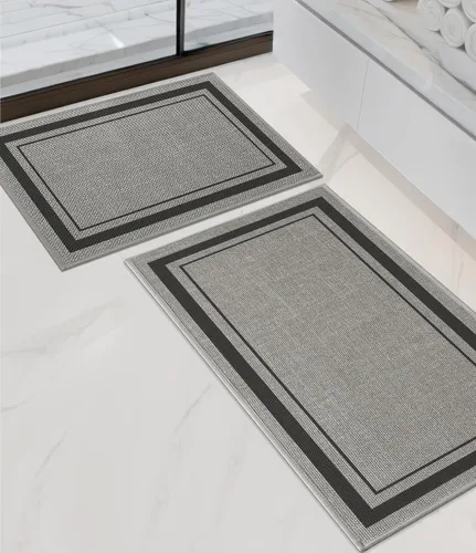 Miniatura 38 de chakme Juego de 2 alfombras de baño ultrafinas, absorbentes, antideslizantes, lavables a máquina, color beige oscuro, 17 x 24 pulgadas + tapete