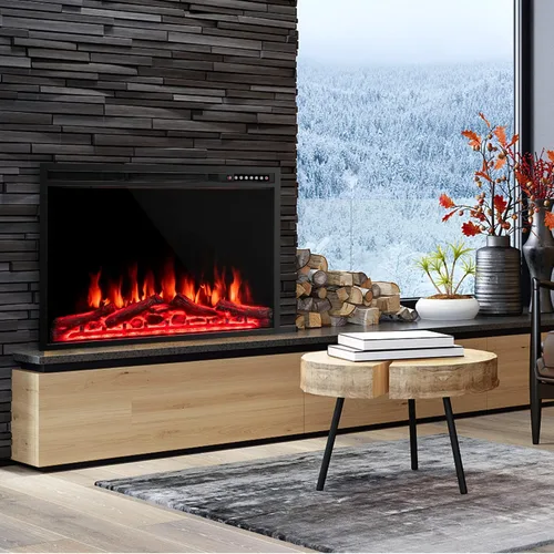 Miniatura 2 de COSTWAY Chimenea eléctrica de 34 pulgadas, calentador de chimenea empotrado y montado en la pared con 4 colores de llama y tronco, velocidad