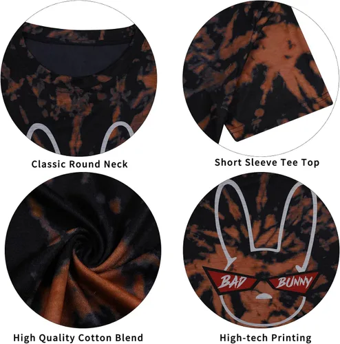 Miniatura 7 de Bad Bunny - Camiseta de manga corta para mujer diseño de conejo teñido anudado con estampado de conejito de Pascua