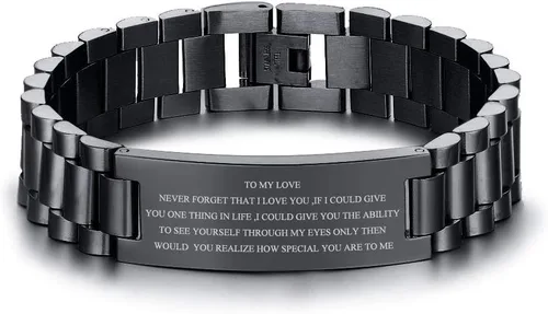 Miniatura 30 de VNOX Correa de reloj masculina de acero inoxidable, pulsera de eslabones personalizada, regalo de joyería para hombres, papá, padre, marido, novio