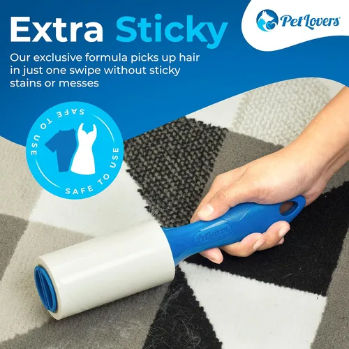 Miniatura 3 de PetLovers Rodillo de pelusa extra pegajoso, unidad individual, 90 hojas para eliminación de pelo de mascotas, removedor de pelusa de perros y gatos