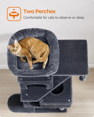 Miniatura 4 de Feandrea - Árbol para gatos de varios niveles para interiores, torre para gatos tipo condominio con 4 postes para rascar, 2 posaderos, hamaca y Gris