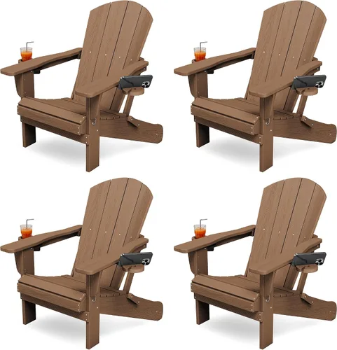 Miniatura 27 de KINGYES Silla plegable Adirondack con portavasos dobles - Sillas de exterior de HDPE para todo clima, silla de patio tipo madera para el patio Negro