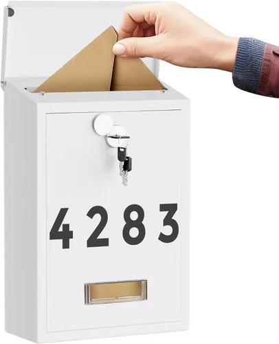 Miniatura 7 de LAND·VOI Buzón con cerradura montado en la pared, buzón de metal con tres juegos de calcomanías de números de buzón de correo, 4 llaves, 14.4" x