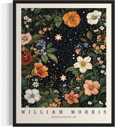 Miniatura 16 de Póster con impresión artística de gato negro, estilo William Morris, floral retro de mediados de siglo, botánico, victoriano, Academia oscura