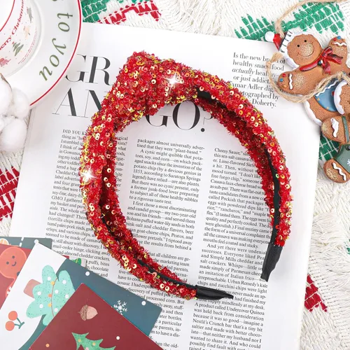 Miniatura 8 de Diademas anudadas de moda, diadema de lentejuelas anchas de color dorado rojizo, accesorios elásticos para el cabello con purpurina para mujeres