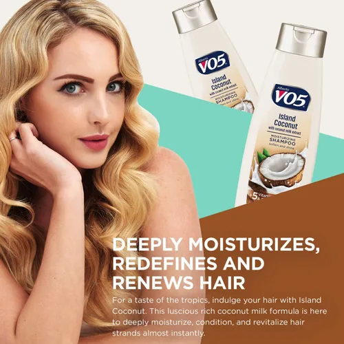 Miniatura 3 de VO5 Champú hidratante – 12.5 onzas líquidas – Cabello de hojas de coco de isla con aspecto vibrante y hermoso, color blanco