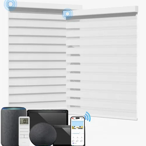 Miniatura 56 de MYshade Persianas enrollables de cebra opacas (85 %) con cordón para ventanas interiores, persianas de doble capa beige para dormitorio, baño, sala