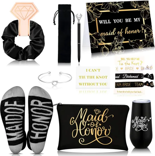 Miniatura 12 de Yexiya Juego de 13 piezas de regalo de caja de propuesta de dama de honor, regalo con texto en inglés "Will You Be My Maid of Honor", de acero