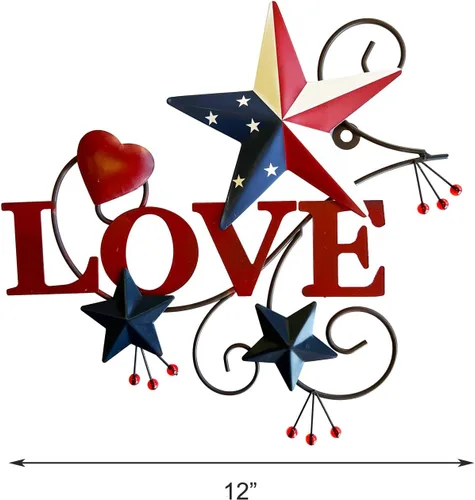 Miniatura 3 de 4homemax Primitive Country - Arte de pared de metal con estrellas y corazones americanos, 4 de julio, decoración patriótica de pared para interiores