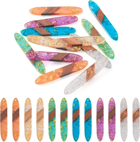 Miniatura 30 de Beadthoven 60 piezas Kit de Dijes de Madera de Resina Colgantes para Hacer Aretes Dijes Dorados para Aretes DIY Boho Piezas en Blanco de Madera