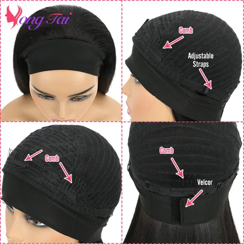 Miniatura 3 de Peluca de cabello lacio con diadema, pelucas de 18 pulgadas para mujeres negras, sin encaje frontal, pelucas de cabello humano lacio virgen peruano