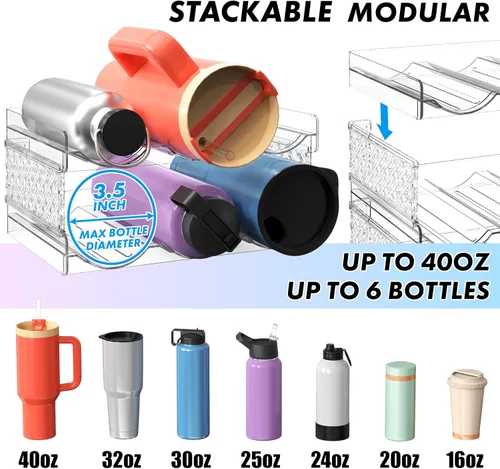 Miniatura 2 de Simple Houseware Organizador apilable de almacenamiento de vasos para botellas de agua de 2 niveles, transparente