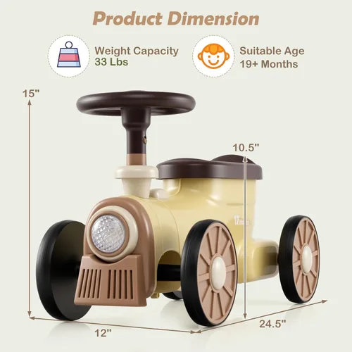 Miniatura 6 de OLAKIDS Auto de empuje para niños, auto deslizante de pie a piso con sonido de silbato de tren, almacenamiento debajo del asiento, regalo