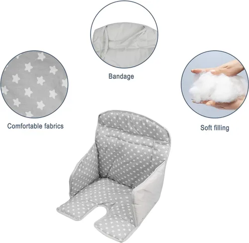 Miniatura 3 de twoworld Cojín para silla alta, funda de asiento para silla alta para el pelo de comedor de bebé (estrella gris)