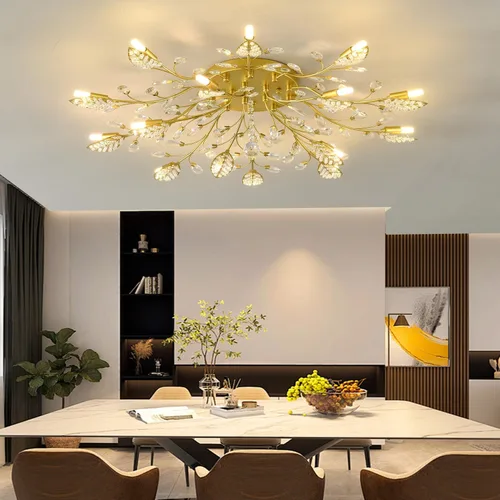 Miniatura 3 de Lámpara de techo de cristal, lámpara de flores, luces de techo semiempotradas de hojas doradas, accesorios de iluminación de cocina para dormitorio