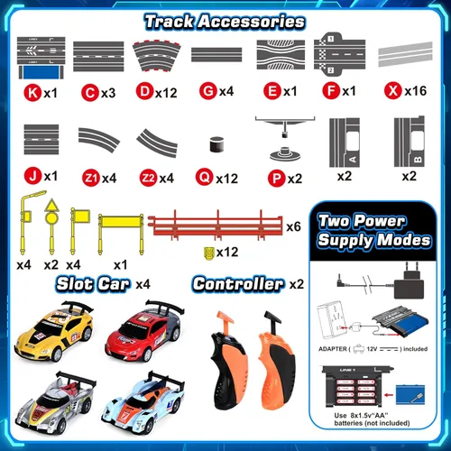 Miniatura 2 de Juguetes para niños de 6, 7, 8-12 años, juegos de pista de carreras de ranuras con 4 autos de ranura, pista de batería o eléctrica para niños, juego