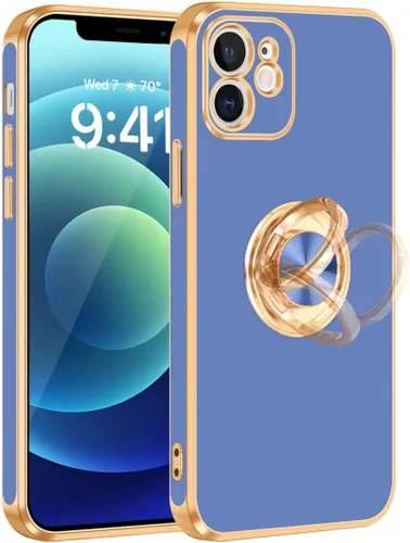 Miniatura 10 de Fingic Funda para iPhone 12 con Soporte de Anillo, [Soporte de Anillo Giratorio de 360° Magnético con Base] [Borde Dorado Brillante con Enchapado]
