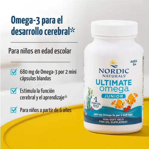Miniatura 3 de Nordic Naturals Ultimate Omega Jr., sabor a fresa - 120 mini geles blandos - 680 omega-3 totales con EPA y DHA - Salud cerebral, estado de ánimo