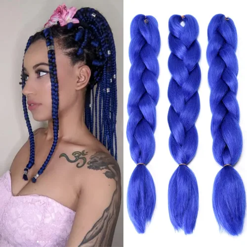 Miniatura 7 de Extensiones de cabello trenzado de color amarillo jumbo, trenzas gigantes para trenzas de caja trenzada, cabello de fibra sintética de alta calidad