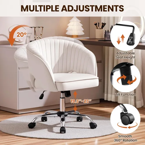 Miniatura 4 de Yaheetech Bonita Silla de Escritorio de Terciopelo Silla de Tocador con Ruedas Oficina en Casa Tapizada Sillón Giratorio Moderno con Respaldo