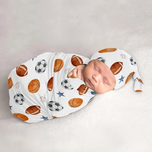 Miniatura 7 de Sweet Jojo Designs Juego de 2 gorros de béisbol para bebé, saco de dormir de punto elástico para bebé, recién nacido, saco de dormir, saco