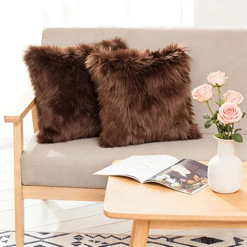 Miniatura 15 de HYSEAS - Juego de 2 fundas de almohada de pelo sintético, decorativas, negras, esponjosas y cuadradas, para sofá, sillón, silla, cama y café, 20 x
